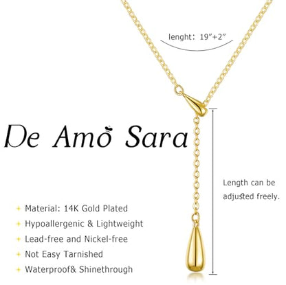 Lariat Gold Necklace for Women, Dainty Long Necklaces 14k Gold Plated Y-Shaped Layered Drop Necklaces for Women Trendy Simple Gold Jewelry for Prom Vacation Gifts - color: Drop Y Necklace-Gold