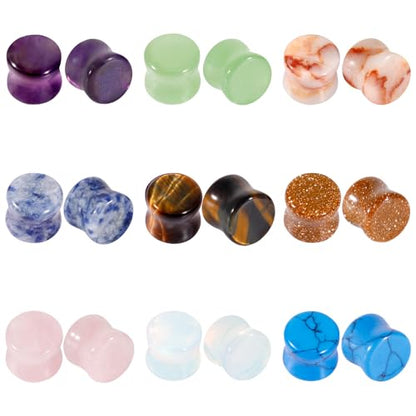 10Pcs Stone Plugs for Ears Gauges Double Flared Stretching Expander Ear Gauge Plugs Colorful Heart Ear Piercing Jewelry for Women Men