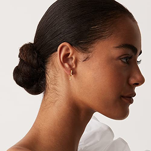 PAVOI 14K Gold Plated Huggie Hoop Earrings with Charms for Women - 925 Sterling Silver Posts Dainty Motif Huggie Hoop Dangle Earrings - Lightweight Dangle Drop Jewelry with Cubic Zirconia - style: Clover