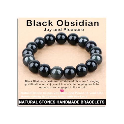 AD Beads Handmade Gemstone Stretch Elastic Bracelet Crystal Healing Reiki Nature's Beauty and Spiritual Essence Unisex (12mm, Black Obsidian (Pleasure)) - color: Black Obsidian (Pleasure), size: 12mm