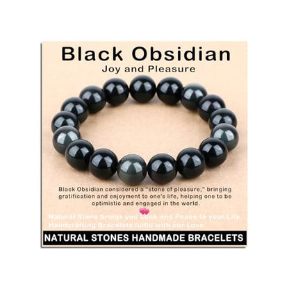 AD Beads Handmade Gemstone Stretch Elastic Bracelet Crystal Healing Reiki Nature's Beauty and Spiritual Essence Unisex (12mm, Black Obsidian (Pleasure)) - color: Black Obsidian (Pleasure), size: 12mm