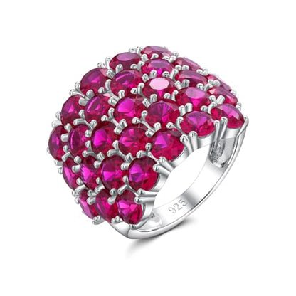 925 Sterling Silver Pave Birthstone Chunky Statement Rings for Women Men | 14K Gold Plated/Silver Large Dome Ring Birthday Cocktail Jewelry,Size 6 to 10(with Gift Box) - color: 07-Created Ruby-Jul.