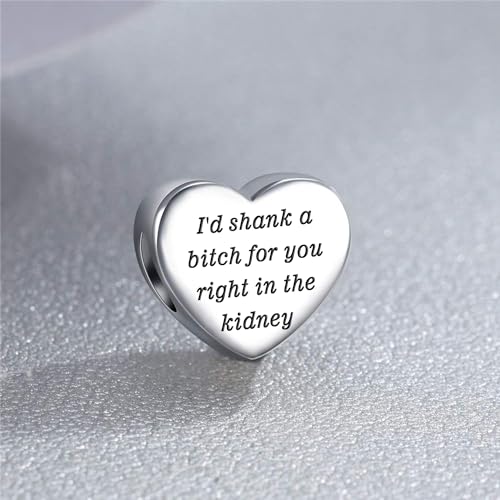 Heart Charm Fit for Pandora Charms Bracelet Inspirational Engraving Jewelry Personality Encouragement Gifts for Women - style: I'd shank a bi♡ch for you right in the kidney