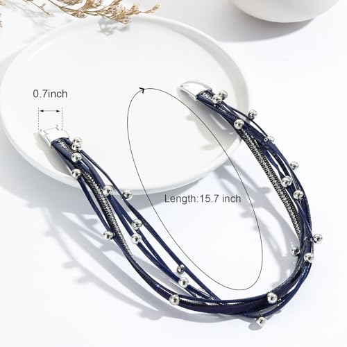 VIBILIA Boho Leather Wrap Bracelets for Women Multi-Layer Bracelets | With Strong Clasp Jewelry for Women - color: 07-Beads-Blue
