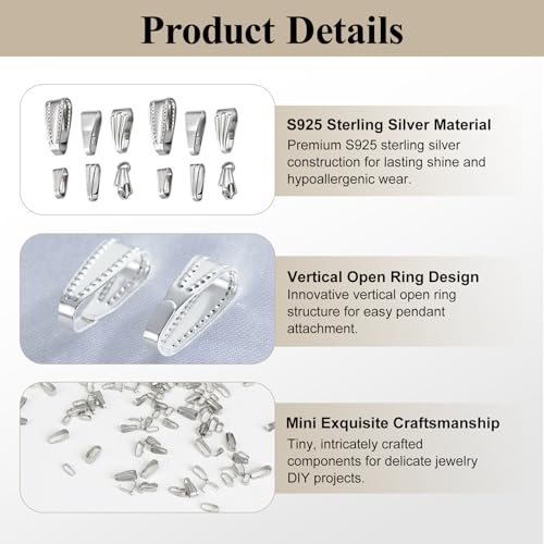 120 Pcs Stainless Steel Pinch Bail Clasps, Pendant Connectors | Stainless steel pinch clip bail connectors in 6 sizes for DIY necklaces, bracelets, pendants, charms, and jewelry making