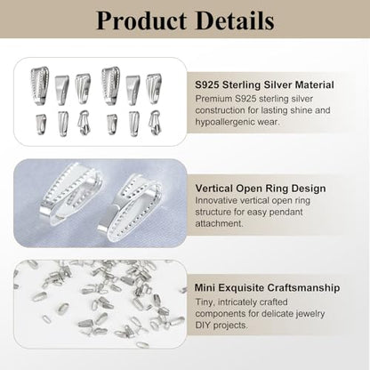 120 Pcs Stainless Steel Pinch Bail Clasps, Pendant Connectors | Stainless steel pinch clip bail connectors in 6 sizes for DIY necklaces, bracelets, pendants, charms, and jewelry making