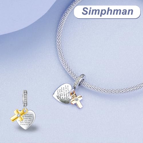 14K Gold Plated Silver Charms for Pandora, Women Heart Family Love Pet Animal Bead Dangle for Bracelets Necklace Jewelry Gift - color: Cross Bible Love Plaque