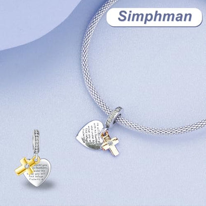 14K Gold Plated Silver Charms for Pandora, Women Heart Family Love Pet Animal Bead Dangle for Bracelets Necklace Jewelry Gift - color: Cross Bible Love Plaque