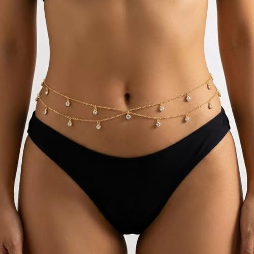 Alloy Waist Chain for Women, Adjustable Body Chain Belt, Layered Bikini Belly Chain, Jewelry for Beach Wear, Summer, Wedding, Festival, Party and Concert - color: Coin Dangle Chain