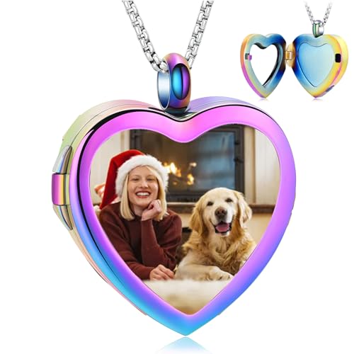 Oinsi Cremation Locket Necklace For Ashes Of Loved One Carry Photo Glass Memorial Urn Jewelry 316L Stainless Steel Keepsake Gifts - color: B-Colorful