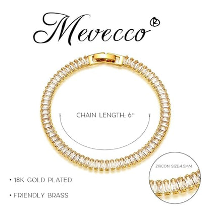 MEVECCO Bracelet for Women 14K Gold Plated Dainty Chain Simple Jewelry Cute Handmade Minimalist for Her - style: Tennis Link Chain