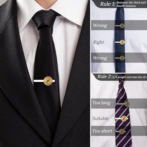 Tie Clip for Men, Tie Bar Cufflinks Set, Copper Necktie Clip And Shirt Cuff Links for Business Wedding Gift - color: Kangaroo Sunset