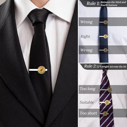Tie Clip for Men, Tie Bar Cufflinks Set, Copper Necktie Clip And Shirt Cuff Links for Business Wedding Gift - color: Kangaroo Sunset