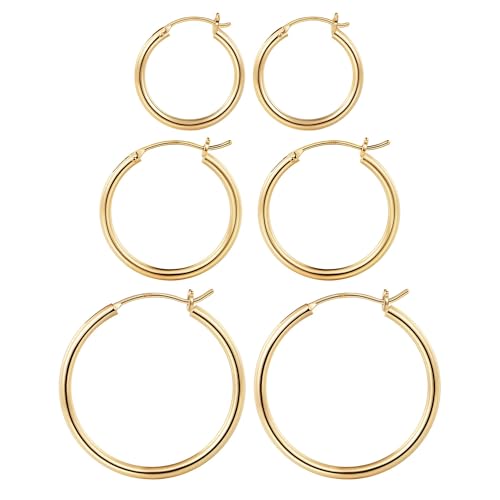 M MOOHAM Hoop Earrings for Women, Hypoallergenic 14K Gold Plated Earrings | Gold Plated Hoop Earrings Set for Sensitive Ears, Earring Stack for Women Trendy, Jewelry Gifts Lightweight 13-60mm - color: “3pairs-20/25/30mm-Gold-plated