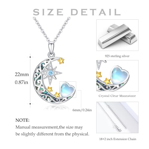 Dragonfly Necklace 925 Sterling Silver Moonstone Necklace Rainbow Stone Dragonfly Jewelry Christmas Birthday Gifts for Women Mom Her - style: Star and Moon with Birthstone