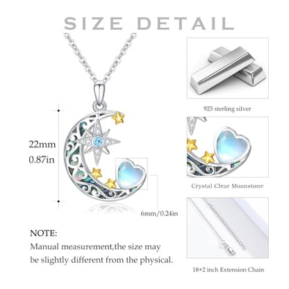 Dragonfly Necklace 925 Sterling Silver Moonstone Necklace Rainbow Stone Dragonfly Jewelry Christmas Birthday Gifts for Women Mom Her - style: Star and Moon with Birthstone