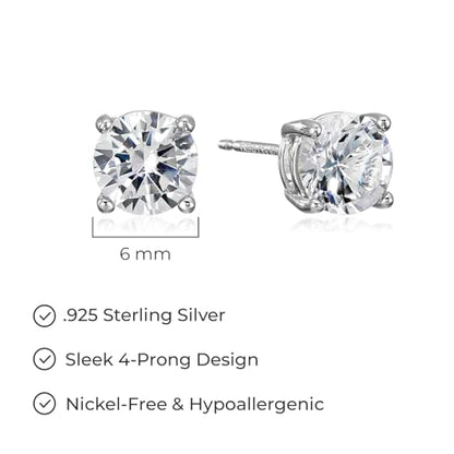 Amazon Essentials Sterling Silver Round Birthstone Stud Earrings - color: Created White Sapphire, April