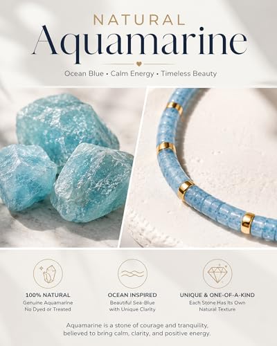 Natural Heishi Gemstone Choker Necklace for Women, Adjustable 15"+2" Beaded Layering Necklace, Coastal Beach Jewelry Gift for Her - color: Aquamarine
