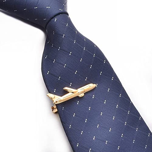 Yoursfs Cool Airplane Tie Clips For Men Personalized Skinny Stainless Steel Aircraft Tie Clasp For Mens Accessories Jewelry Gift - style: Gold Airplane