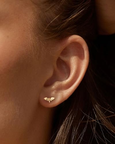 Stud Earrings for Women- 14K Gold/White Gold Plated/Black Bow Dragon Softball Snake Bat Stud Earrings - color: bat