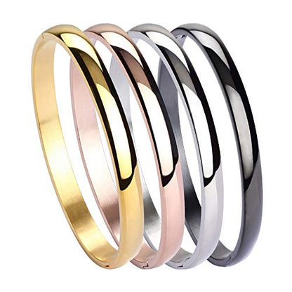 MILAKOO Women's Set of 4 Silver/Gold/Rose Gold Stainless Steel Bracelet Bangle - style: 6mm Wide