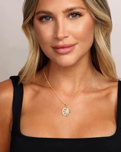 CHESKY Layered Necklaces for Women Trendy, Dainty 14k Gold Plated Pendant Necklace Layering Necklace for Women Non Tarnish Hypoallergenic Sun Gold Necklace Stack Gold Jewelry for Women Gifts - style: SunMoon-CZ