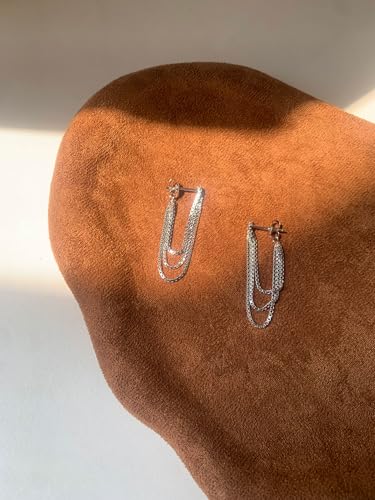 Tassel Earrings for Women Gold Plated Silver Chain Earrings Dainty Minimalist Dangle Drop Studs - color: H-Silver with Three Box Chains