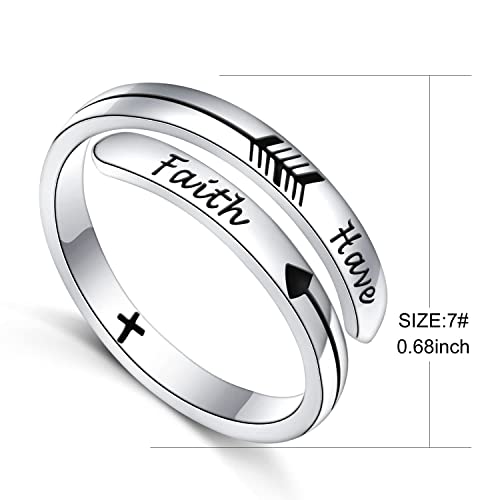 Ladytree Adjustable Inspirational Rings 925 Sterling Silver Stacking Wrap Spiral Twist Statement Band Encouragement Birthday Gift for Women Men - style: have faith ring