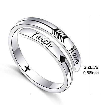 Ladytree Adjustable Inspirational Rings 925 Sterling Silver Stacking Wrap Spiral Twist Statement Band Encouragement Birthday Gift for Women Men - style: have faith ring