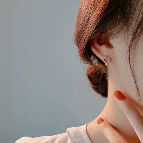 SLUYNZ Sterling Silver Love Heart Huggie Earrings for Women Teens CZ Love Heart Hoop Earrings for Valentines Day - color: C-Rose Color