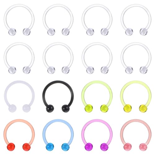 Lusofie 16G Septum Ring Acrylic Horseshoe Nose Eyebrow Lip Ring,Multi-color | Flexible, Septum Ear Cartilage Helix Tragus Earrings, Earrings Piercing Retainer, for Women Men
