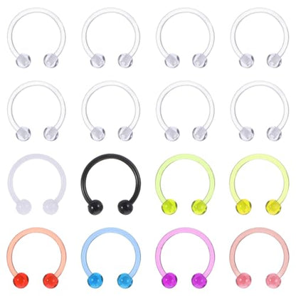 Lusofie 16G Septum Ring Acrylic Horseshoe Nose Eyebrow Lip Ring,Multi-color | Flexible, Septum Ear Cartilage Helix Tragus Earrings, Earrings Piercing Retainer, for Women Men