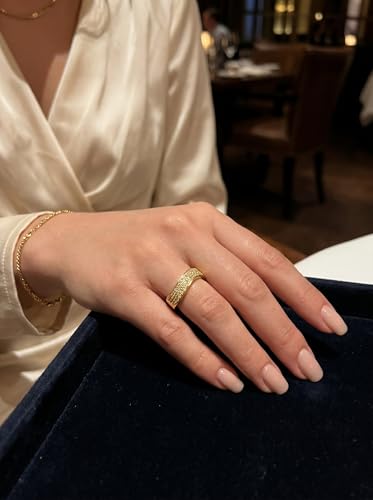 HEXAJOLIE Ribbon Statement Band Ring for Women | Elegant Gold Jewelry Accessories | Perfect for Party & Date Night | Hypoallergenic & Durable - color: Gold