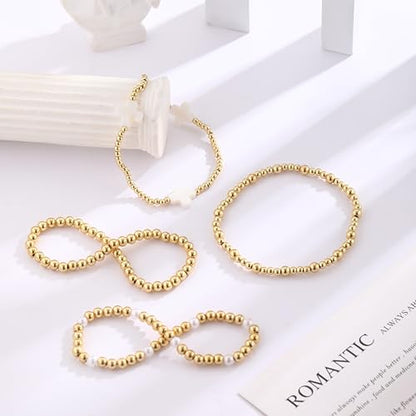 Cuzmly Bracelets for Women, Waterproof 14K Gold/Silver Plated Stackable Bracelets for Women Non Tarnish Trendy Dainty Paperclip Figaro Box Herringbone Hand Chain Bracelet Pack Stack Adjustable Jewelry for Women - style: 4 Beaded Cross