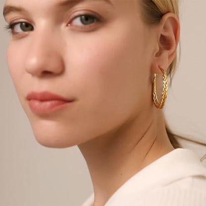 Senteria 925 Sterling Silver Post Twisted Hoop Earrings for Women 30-50MM | Hypoallergenic Large Silver Hoop Earrings for Women,Lightweight Thick Weave Braid Hoops,Nickel Lead-Free for Sensitive Ears - color: 50MM Gold