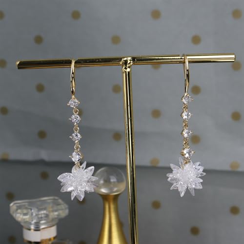 Sonateomber Gold Silver Small Hoop Dangle Earrings for Women, Trendy Dainty Rhinestone CZ Dangling Prom Wedding Leaf Flower Snowflake Butterfly Starfish Fashion Jewelry Gift - color: CZ White