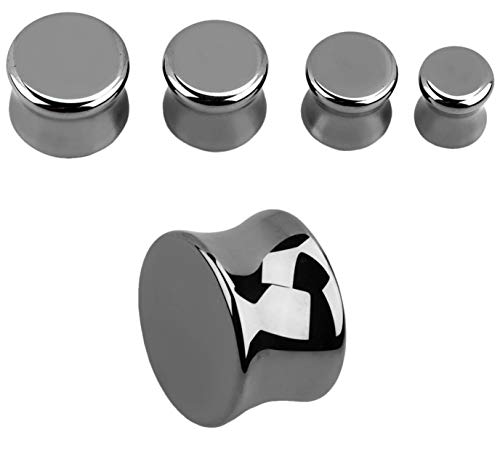 Pierced Owl - Hematite Stone Double Flared Plug Earrings, Sold as a Pair - style: 8mm (0GA)