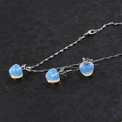 Uloveido Apple Necklace and Earrings Set for Women Cute Apple Jewelry Set for Teacher Mom YL007 - color: Opal