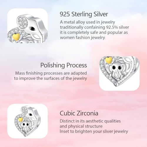 925 Sterling Silver Charms for Bracelets and Necklaces Lipstick and Perfume High Heels Dangle Pendants Heart Butterfly Bead Charms Halloween Christmas Gift for Womens - style: Elephant Heart Bead Charm