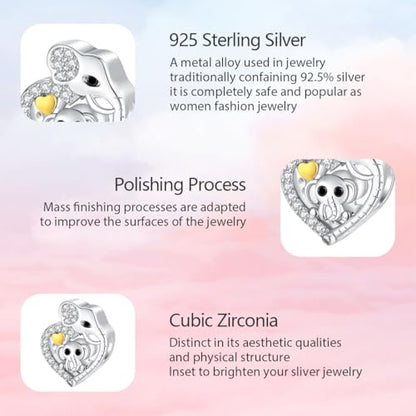 925 Sterling Silver Charms for Bracelets and Necklaces Lipstick and Perfume High Heels Dangle Pendants Heart Butterfly Bead Charms Halloween Christmas Gift for Womens - style: Elephant Heart Bead Charm