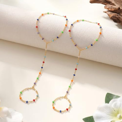Eaciy 3PCS Gold Hand Chain Bracelets for Women, 18K Gold Plated Dainty Stackable Hand Chain Bracelet Ring Gold Bracelets for Women Trendy Gold Jewelry Set - color: 07-Gold-Beads Hand Chain