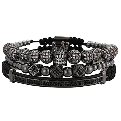 Mens Bracelet Beaded Bracelets Micro Pave Zircon Bracelets for Men Women Bracelets for Men Stainless Steel Cuff Bangle - color: H-black