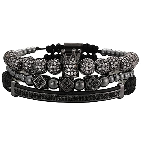 Mens Bracelet Beaded Bracelets Micro Pave Zircon Bracelets for Men Women Bracelets for Men Stainless Steel Cuff Bangle - color: H-black