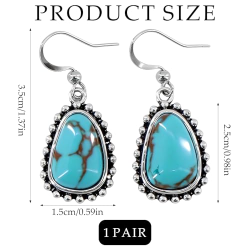 Turquoise Earrings for Women,Small Dangle Earrings,Boho Turquoise Earring with Teardrop Dangle Western Accessories - color: Silver