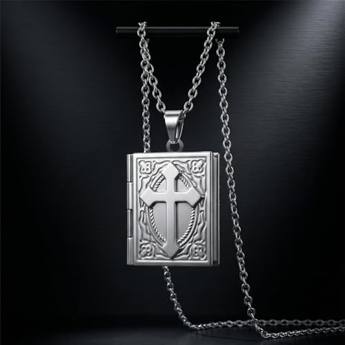Photo Book Locket Necklace for Women Charm Choker Pendants that Holds Pictures Memorial Jewelry - color: Cross