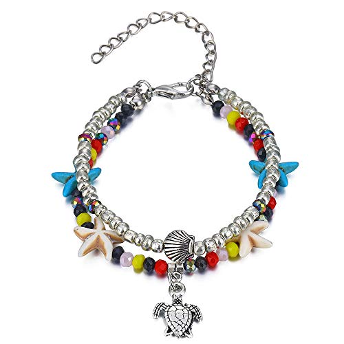 Softones Blue Starfish Turtle Anklet Multilayer Charm Beads Sea Handmade Boho Anklet Foot Jewelry for Women - style: A:Turtle 2
