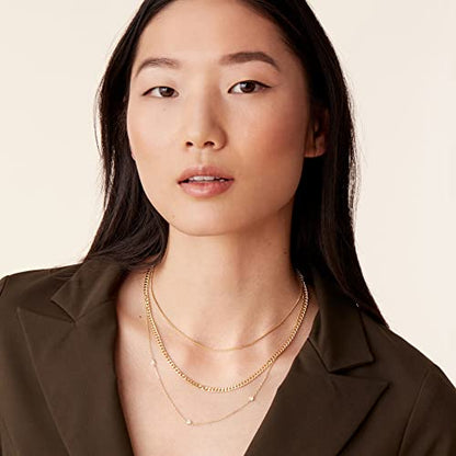 PAVOI 14K Gold Plated Dainty Layering Necklaces for Women | Snake Chain, Curb Link, Paperclip Layered Chains | Trendy Layering Necklace - style: Diamond Station
