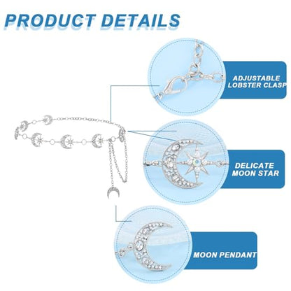Rhinestone Moon Chain Belt Sparkly Star Waist Chain Adjustable Body Jewley for Women Dress Belt Accessory - style: Silver moon star C