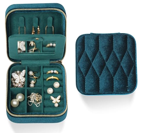 Travel Jewelry Case-Velvet Organizer Adjustable Compartments for Necklaces, Rings | Portable Luxury Travel Jewelry Box for Women, Gift-Worthy Design - color: Green