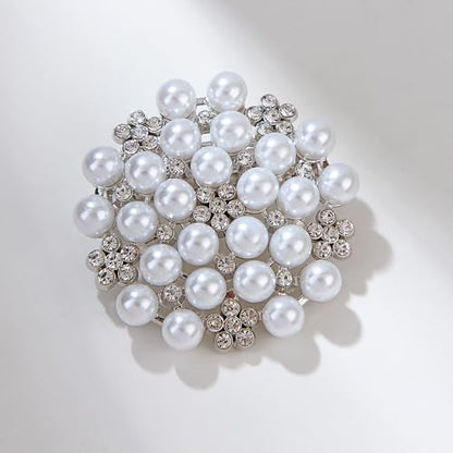 Delicate Pearl Crystal Brooch Pins for Women Girls Dance Balls Wedding Bridal Jewelry - color: A Silver